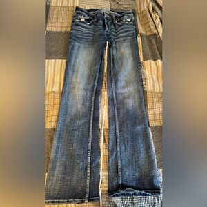 BKE Blue Flare & Wide Leg Jeans with Vintage Distressed Look